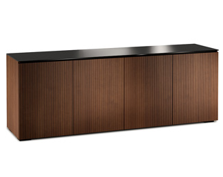 Manhattan 347 - Medium Walnut, Vertical Stripe Texture with Black, Glass Top