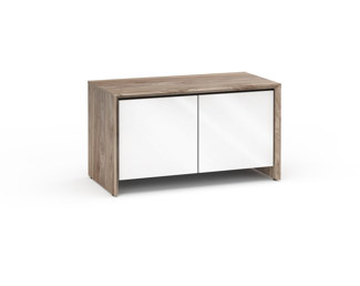 Barcelona 221, Twin-Width AV Cabinet, Natural Walnut with White Gloss Doors