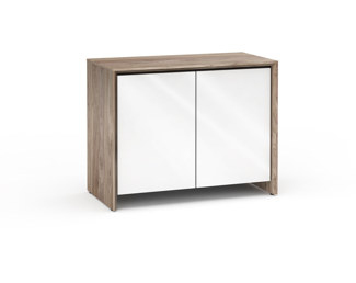 Barcelona 323, Twin-Width AV Cabinet, Natural Walnut with Black Glass Doors