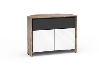 Barcelona 329, Twin-Width Corner Cabinet, Natural Walnut with White Gloss Doors