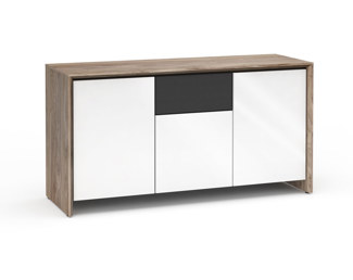 Barcelona 336, Triple-Width AV Cabinet, Natural Walnut with White Gloss Doors