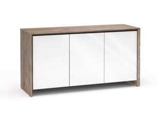 Barcelona 337, Triple-Width AV Cabinet, Natural Walnut with White Gloss Doors