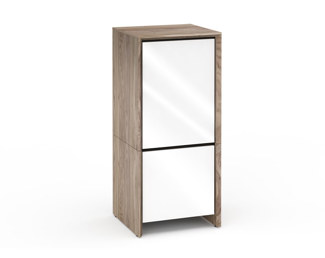 Barcelona 517, Single-Width Audio Cabinet, Natural Walnut with White Gloss Doors