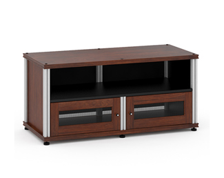 Synergy Solution 229, Twin-Width AV Cabinet, Dark Walnut with Aluminum Posts