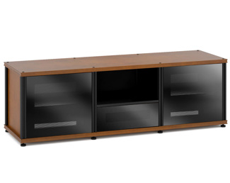 Synergy Solution 236, Triple-Width AV Cabinet, American Cherry with Black Posts