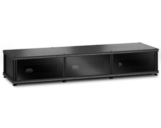 Synergy Solution 134, Triple-Width AV Cabinet, Black Oak with Black Glass and Black Posts