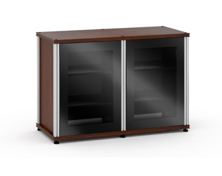 Synergy Twin Box 323- Dark Walnut with Black Glass and Aluminum Posts