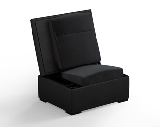 JumpSeat Ottoman, Illusion Leather, Black with Julia Fabric, Slate