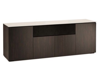 Manhattan 345 - Ebony Maro, Vertical Stripe Texture with Matte Taupe, Glass Top