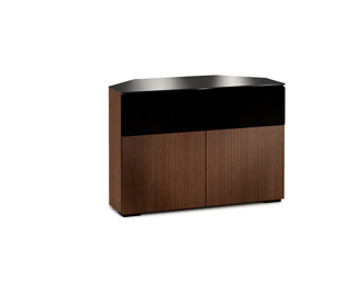 Manhattan 329CR - Medium Walnut, Vertical Stripe Texture with Black, Glass Top