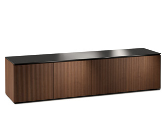 Manhattan 247 - Medium Walnut, Vertical Stripe Texture with Black, Glass Top