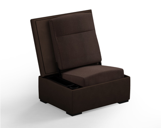 JumpSeat Ottoman, Illusion Leather, Dark Brown with Julia Fabric, Coffee