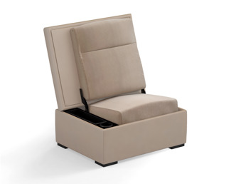 JumpSeat Ottoman, Illusion Leather, Grege with Julia Fabric, Desert