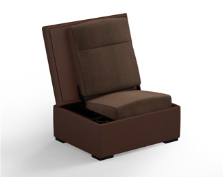 JumpSeat Ottoman, Illusion Leather, Whiskey with Julia Fabric, Root Beer